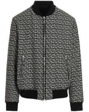Balmain Logo Monogram Reversible Bomber Jacket - Black