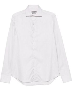 Canali Micro-Check Spread-Collar Shirt - White