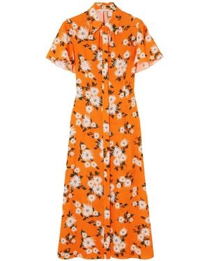 Emilia Wickstead Floral-Print Stretch Crepe Midi Shirt Dress - Orange