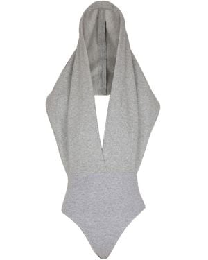 Balmain Draped Bodysuit With Hood - Gray