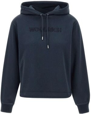 Woolrich Logo Embroidered Drawstring Hoodie - Blue