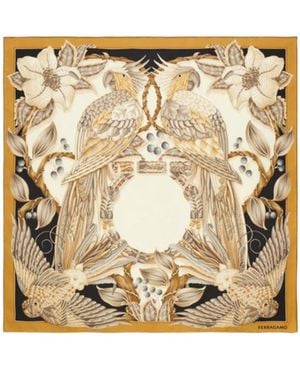 Ferragamo Parrots Print Silk Foulard - Metallic