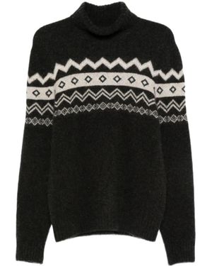 Eleventy Turtleneck Jacquard Sweater - Black