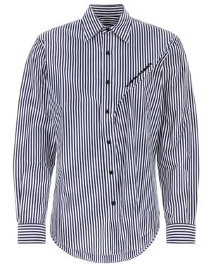 Y. Project Logo Embroidered Striped Poplin Shirt - Blue