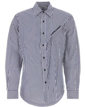 Y. Project Logo Embroidered Striped Poplin Shirt - Blue