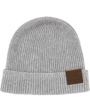 Tom Ford Ribbed Patch Beanie - Gray