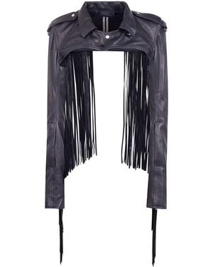 Rick Owens Long-Sleeved Leather Jacket - Blue