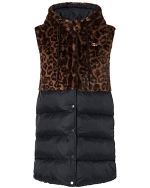 Liu Jo Leopard-Print Panel Quilted Gilet - Black