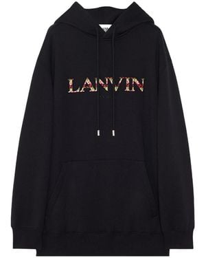 Lanvin Logo Detailed Drawstring Hoodie - Black