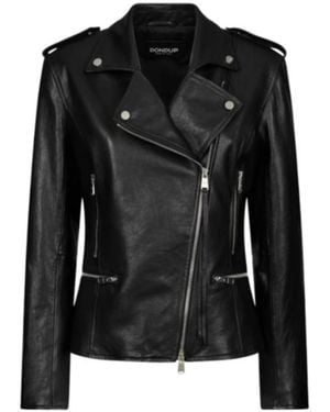 Dondup Asymmetric Zip Leather Biker Jacket - Black