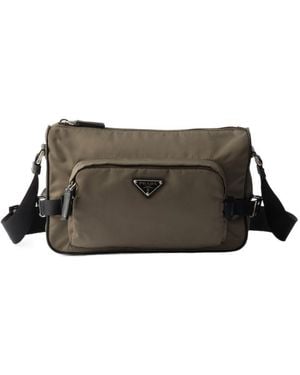 Prada Medium Re-Nylon And Saffiano Leather Shoulder Bag - Grey