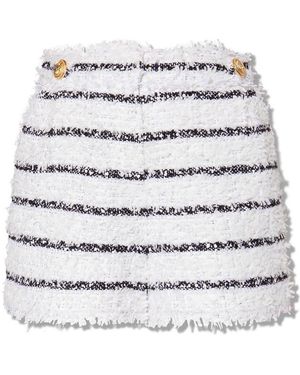 Balmain Button Detailed Striped Tweed Shorts - White