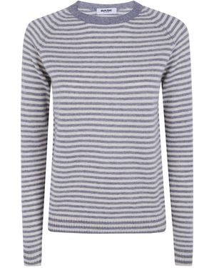 Baserange Striped Crew Neck Knit Sweater - Blue