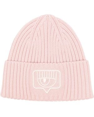 Chiara Ferragni Eyelike-Embroidered Ribbed Beanie - Pink