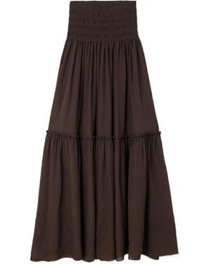 JOSEPH Folia Shirred Tiered Seersucker Maxi Skirt - Brown