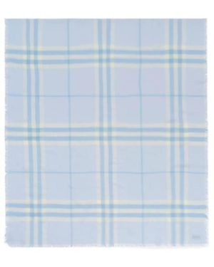 Burberry Wide Check Fringed Scarf - Blue