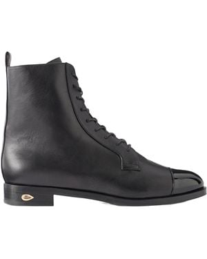 Jennifer Chamandi Patent Leather-Trimmed Leather Ankle Boots - Black