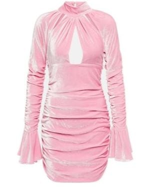 Blumarine Ruched Mockneck Velvet Minidress - Pink