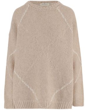Bruno Manetti Diamond Knit Crew Neck Jumper - Natural