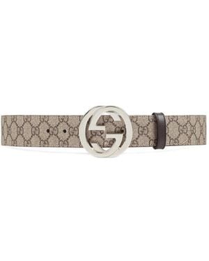 Gucci Gg Supreme Buckle Belt - Gray