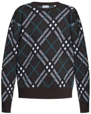 Burberry Plaid-Check Crewneck Sweatshirt - Black