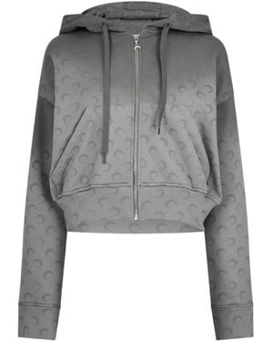 Marine Serre Printed Zip-Up Hooded Sweatshirt - Gray