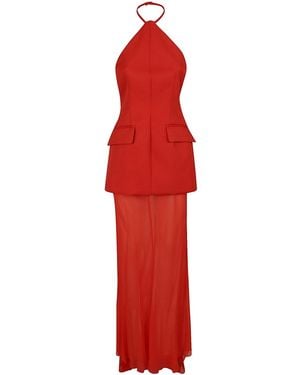 Sportmax Sheer Panel Halterneck Dress - Red