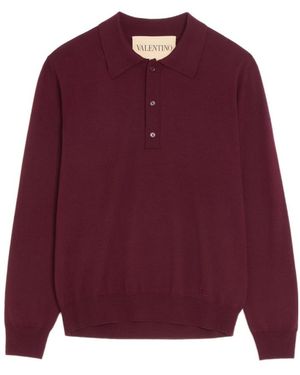 Valentino Wool Vlogo Embroidered Polo Shirt - Purple