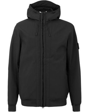 Stone Island Hooded Softshell Zip-Up Jacket - Black