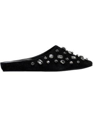 Veronica Beard Narcisa Crystal-Embellished Suede Mules - Black