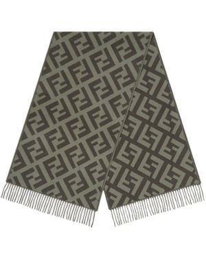 Fendi Logo Jacquard Fringed-Edge Scarf - Green