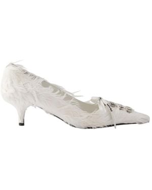 Prada Feather-Embellished Satin Pumps - White