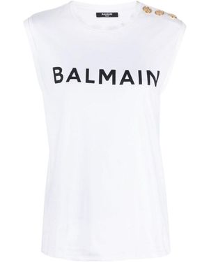 Balmain Logo Printed Tank Top - White