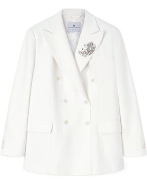 Ermanno Scervino Double-Breasted Cadì Viscose Jacket With Daisy Brooch - White
