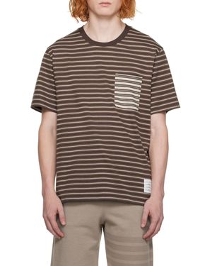 Thom Browne Stripe-Print Cotton T-Shirt - Brown