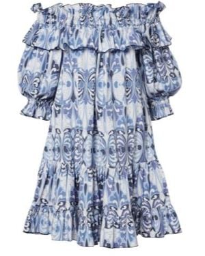 La DoubleJ Breakfast Printed Cotton Poplin Minidress - Blue