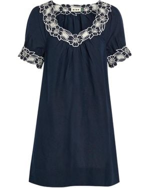RIXO London Floral Hollow Lace Puff Sleeve Mini Dress - Blue