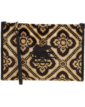 Etro Pegaso Embroidered Zipped Makeup Bag - Metallic