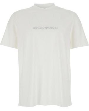 Emporio Armani Logo Embossed Crewneck T-Shirt - White