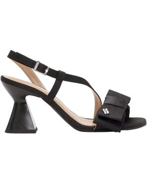 Ganni Bow Satin Block Heel Block Court Shoes - Black