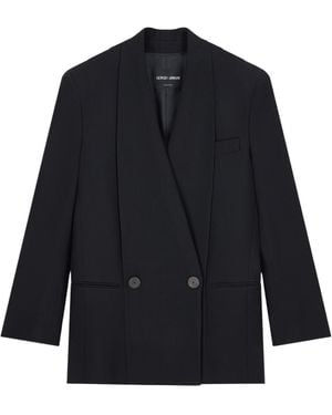 Giorgio Armani Pleated-Back Double-Breasted Blazer - Blue