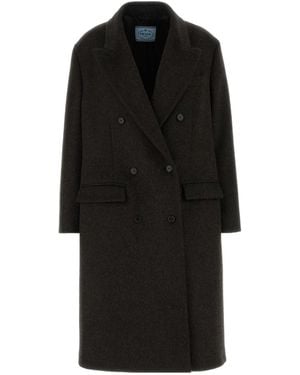 Prada Double-Breasted Long Coat - Black