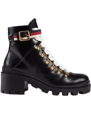 Gucci Leather Ankle Boot With Sylvie Web - Black