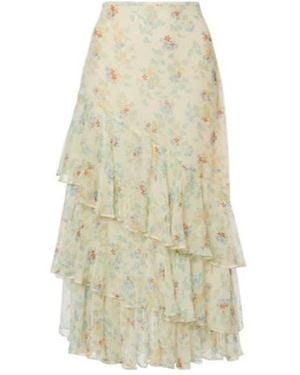 Ulla Johnson Meadow Floral Silk Chiffon Midi Skirt - White