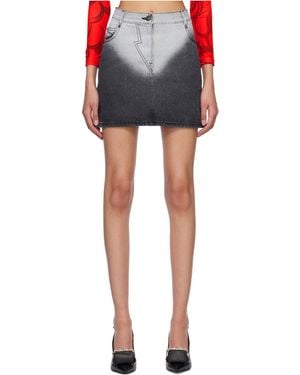 Pushbutton Brief-Washed Denim Midi Skirt - Blue