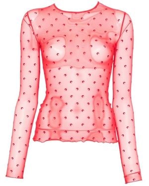 Marine Serre Moon-Print Mesh T-Shirt - Red
