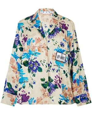 Off-White c/o Virgil Abloh Pajama Floral Viscose Long Sleeve Shirt - Blue