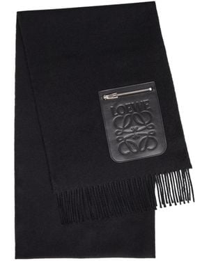 Loewe Logo-Appliqué Wool And Cashmere-Blend Scarf - Black