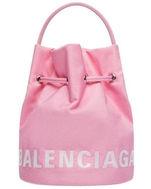 Balenciaga Wheel Xs Logo-Embroidered Bucket Bag - Pink