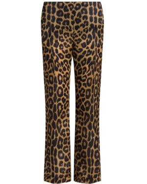 Alberta Ferretti Straight Silk Organza Leopard-Print Trousers - Brown